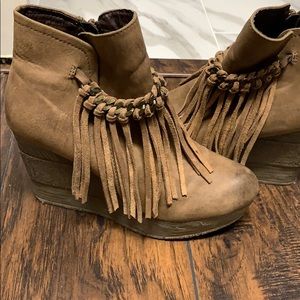 Brown leather tasseled booties